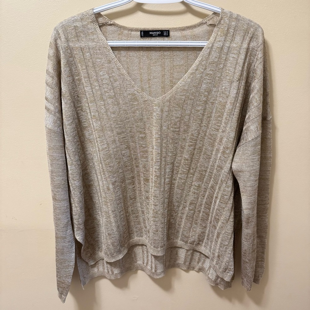Mango V-Neck Beige Sweater